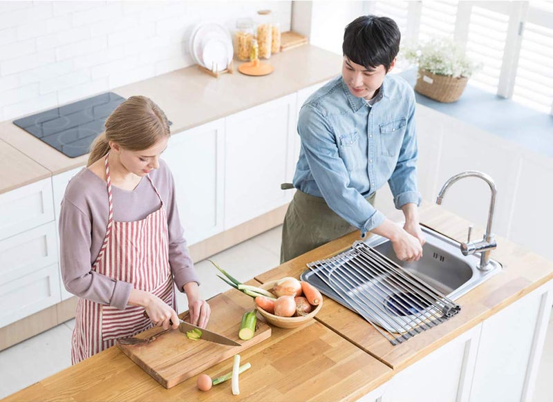 Ahyuan Roll up Dish Drying Rack Over The Sink Kitchen Roll up Sink Drying Rack Stainless Still Portable Drainer Foldable Dish Rack (Warm Gray, 17.8''X13.5'') - Image 2